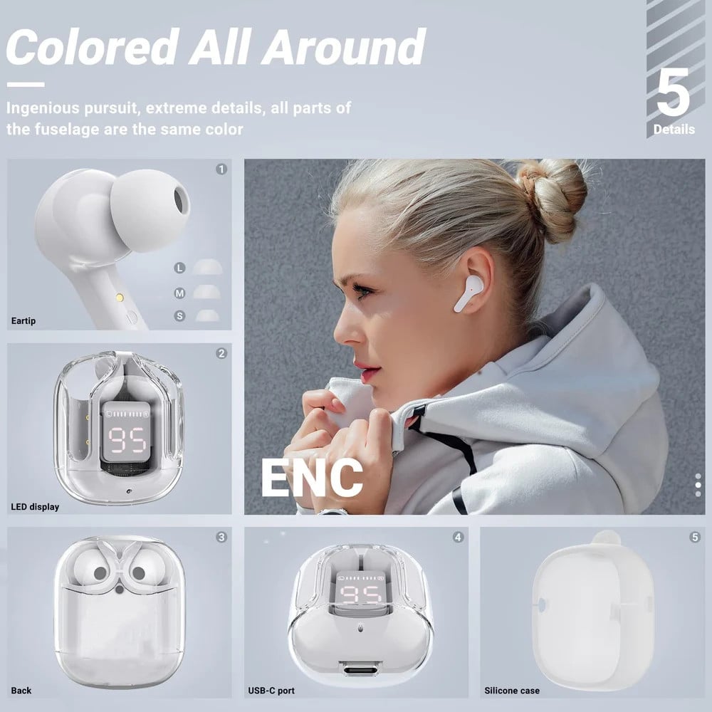 AIR 31 Transparent Earbuds (Bluetooth 5.3 + LED Display)